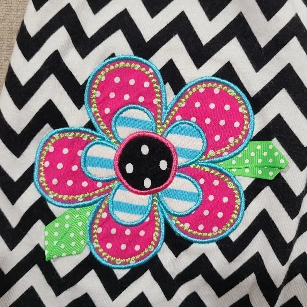 Chevron Dress with flower aplaques